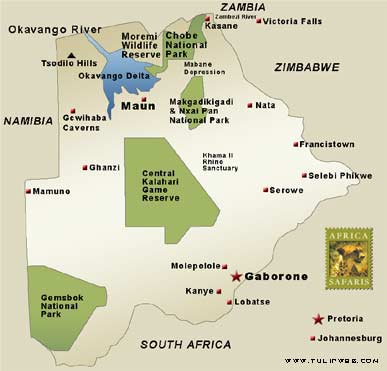 a map of botswana. Map of Botswana: