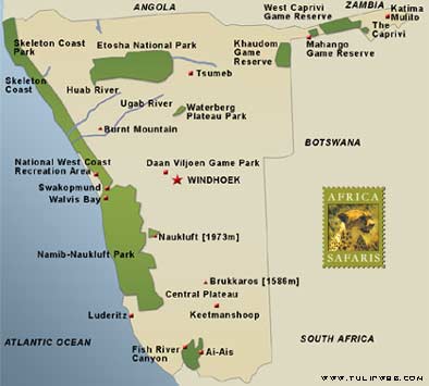 map of namibia africa. Map of Namibia: